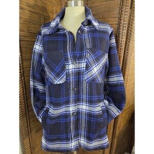 Stoosh Oversized Shirt Jacket Shacket Plaid  Size M Blue & Black Pockets